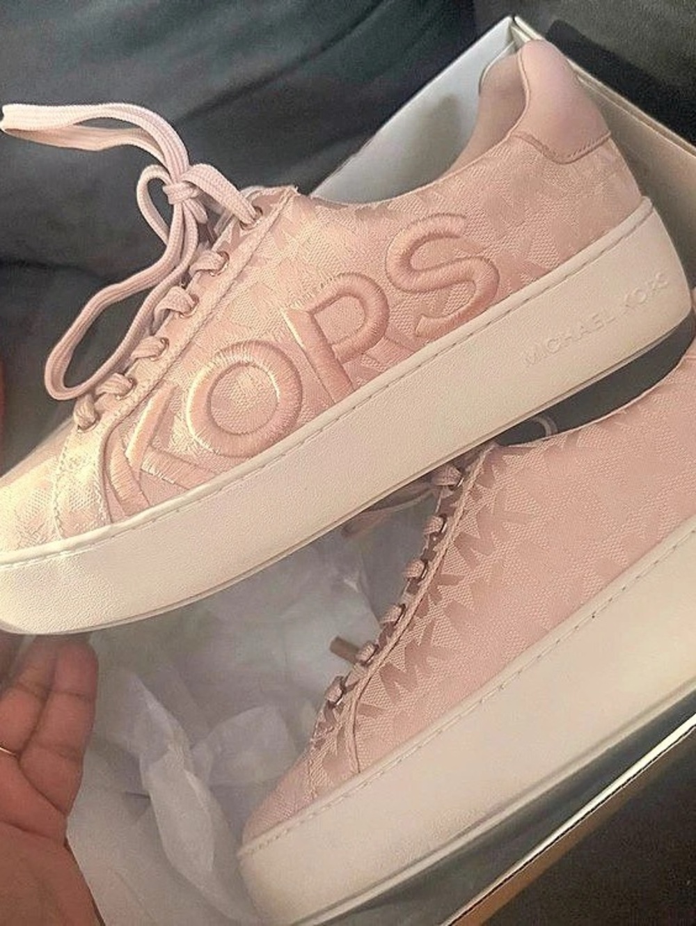 Michael Kors Georgie Signature Logo Wedge Trainer Pink & White